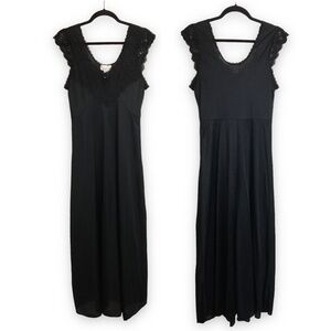 Vintage Cachet Lace Beaded Nightgown Slip Sexy Dress Black Women's Size Large